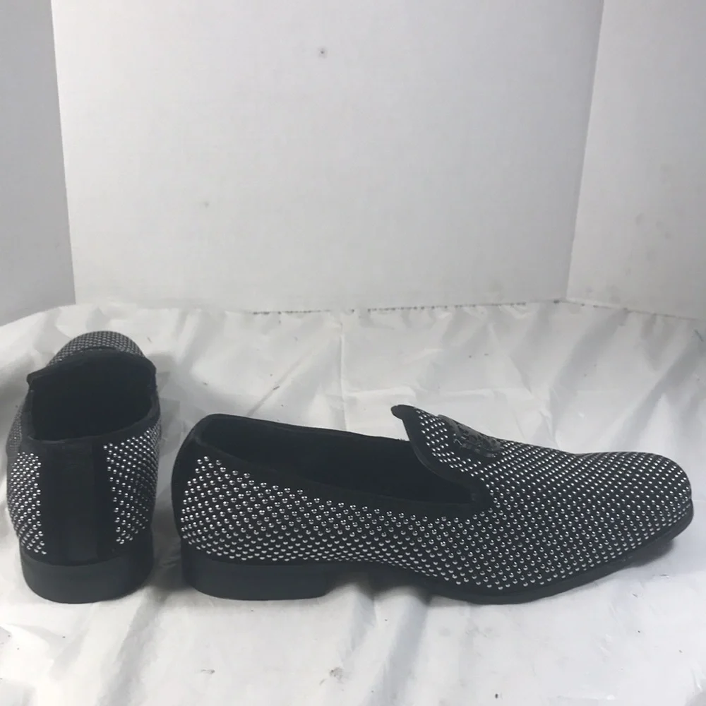 Stacy Adams Men's Black Swagger Silver Studded Slip On Lux Dress Loafers